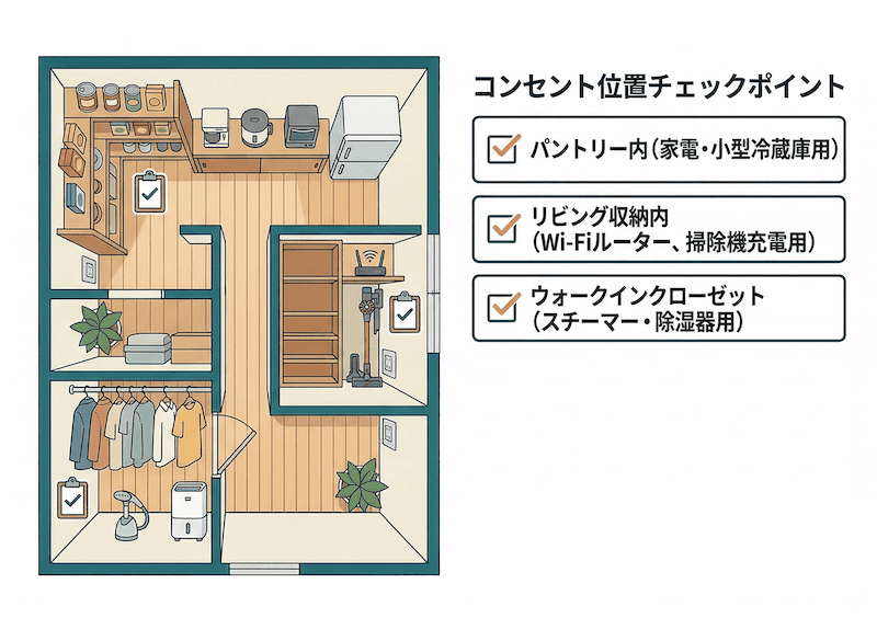 収納・パントリーコンセントの位置チェックポイント